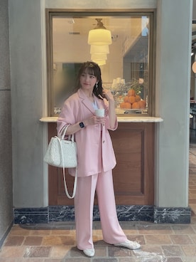 「ピンクコーデ、夏」｜「アイテム（ジャケット/アウター）」を使った、ANNAさん（レディース・157cm）の春コーディネート