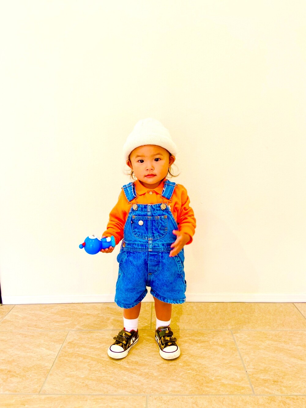 「POLO、子供コーデ、１歳８ヶ月、コキンちゃん」｜「POLO RALPH LAURENのアイテム（ポロシャツ、オレンジ系）」を使った、MASAさん（メンズ・168cm）の冬コーディネートの1枚目の写真