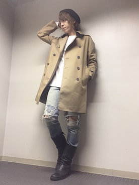 「ブーツイン」｜「アイテム（トレンチコート）」を使った、ムラジュンさん（メンズ・172cm）の冬コーディネート