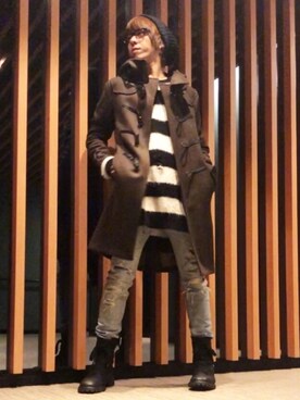 「ブーツイン」｜「アイテム（ダッフルコート）」を使った、ムラジュンさん（メンズ・172cm）の冬コーディネート