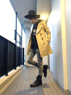 「ブーツイン」｜「アイテム（トレンチコート）」を使った、ムラジュンさん（メンズ・172cm）の冬コーディネート
