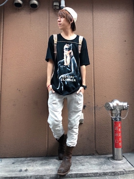 「STUDIOUS（ステュディオス）のアイテム（帽子）」を使った、ムラジュンさん（メンズ・172cm）の夏コーディネート