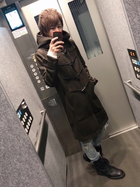 「ブーツイン」｜「アイテム（ダッフルコート）」を使った、ムラジュンさん（メンズ・172cm）の冬コーディネート