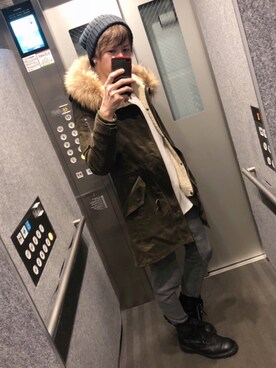 「STUDIOUS（ステュディオス）のアイテム（モッズコート）」を使った、ムラジュンさん（メンズ・172cm）の冬コーディネート