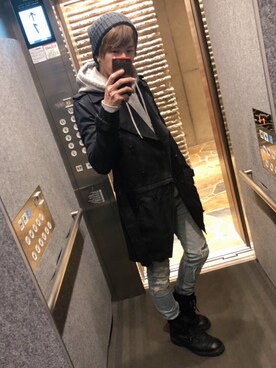「ブーツイン」｜「アイテム（トレンチコート）」を使った、ムラジュンさん（メンズ・172cm）の冬コーディネート