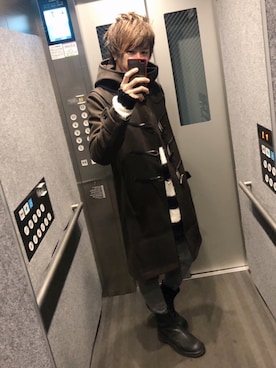 「ブーツイン」｜「アイテム（ダッフルコート）」を使った、ムラジュンさん（メンズ・172cm）の冬コーディネート