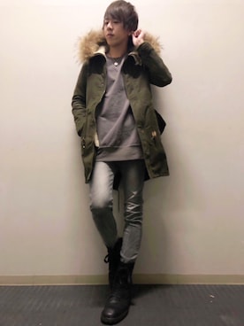 「STUDIOUS（ステュディオス）のアイテム（モッズコート）」を使った、ムラジュンさん（メンズ・172cm）の冬コーディネート