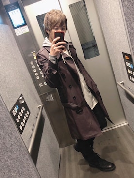 「ブーツイン」｜「アイテム（トレンチコート）」を使った、ムラジュンさん（メンズ・172cm）の冬コーディネート