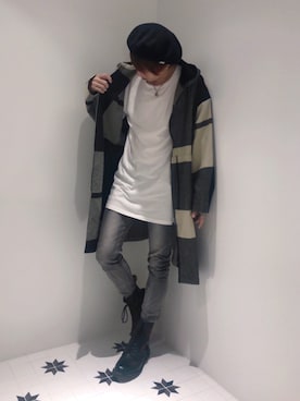 「N.HOOLYWOOD」｜「アイテム（ハンチング/ベレー帽）」を使った、ムラジュンさん（メンズ・172cm）の秋コーディネート