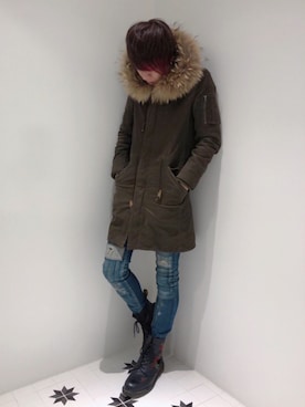 「STUDIOUS（ステュディオス）のアイテム（モッズコート）」を使った、ムラジュンさん（メンズ・172cm）の冬コーディネート