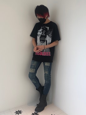 「TAKAHIROMIYASHITATheSoloIst.（タカヒロミヤシタザソロイスト）のアイテム（Tシャツ/カットソー）」を使った、ムラジュンさん（メンズ・172cm）の夏コーディネート