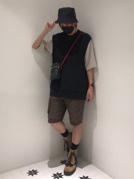 「CULLNI（クルニ）のアイテム（帽子）」を使った、ムラジュンさん（メンズ・172cm）の夏コーディネート