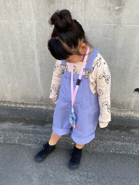「アイテム（オールインワン・サロペット、パープル系）」を使った、rihito★mahatoさん（キッズ・110cm）の春コーディネート