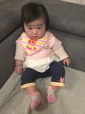 「MIKI HOUSE（ミキハウス）のアイテム（レギンス/スパッツ）」を使った、Nanaさん（キッズ・70cm）の春コーディネート