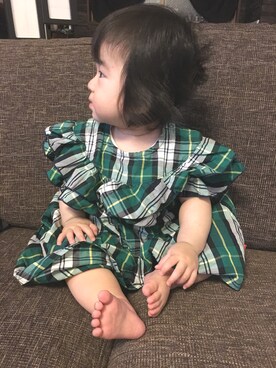 「Moujonjon（ムージョンジョン）のアイテム（ワンピース）」を使った、Nanaさん（キッズ・70cm）の夏コーディネート