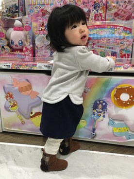 「Moujonjon（ムージョンジョン）のアイテム（レッグウェア）」を使った、Nanaさん（キッズ・70cm）の冬コーディネート