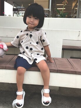 「Moujonjon（ムージョンジョン）のアイテム（スカート）」を使った、Nanaさん（キッズ・80cm）の夏コーディネート
