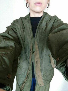 「w closet」｜「アイテム（ミリタリージャケット）」を使った、saonさん（レディース・158cm）の春コーディネート