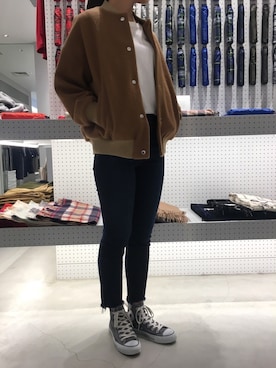 「アイテム（スタジャン、ブラウン系）」を使った、MP    WOMAN さん（レディース・163cm）の秋コーディネート