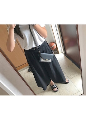 「GU（ジーユー）のアイテム（バッグ、ブラック系）」を使った、momoさん（レディース・156cm）の夏コーディネート