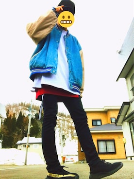 「usedのアイテム（デニムジャケット、ブルー系）」を使った、taka'kさん（メンズ・174cm）の春コーディネート