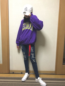 「no brand（ノーブランド）のアイテム（スウェット）」を使った、まさん（キッズ・155cm）の春コーディネート