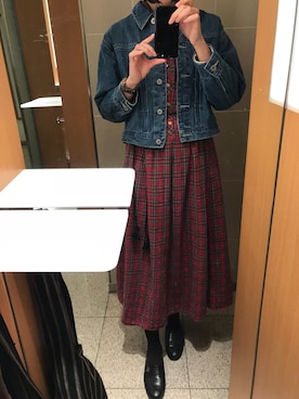 「チェックワンピース」｜「アイテム（スリッポン）」を使った、nanamiさん（レディース・163cm）の春コーディネート