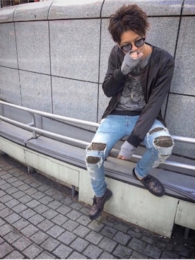 ブーツ パープル系 を使った スキニーデニム のメンズ人気ファッションコーディネート Wear