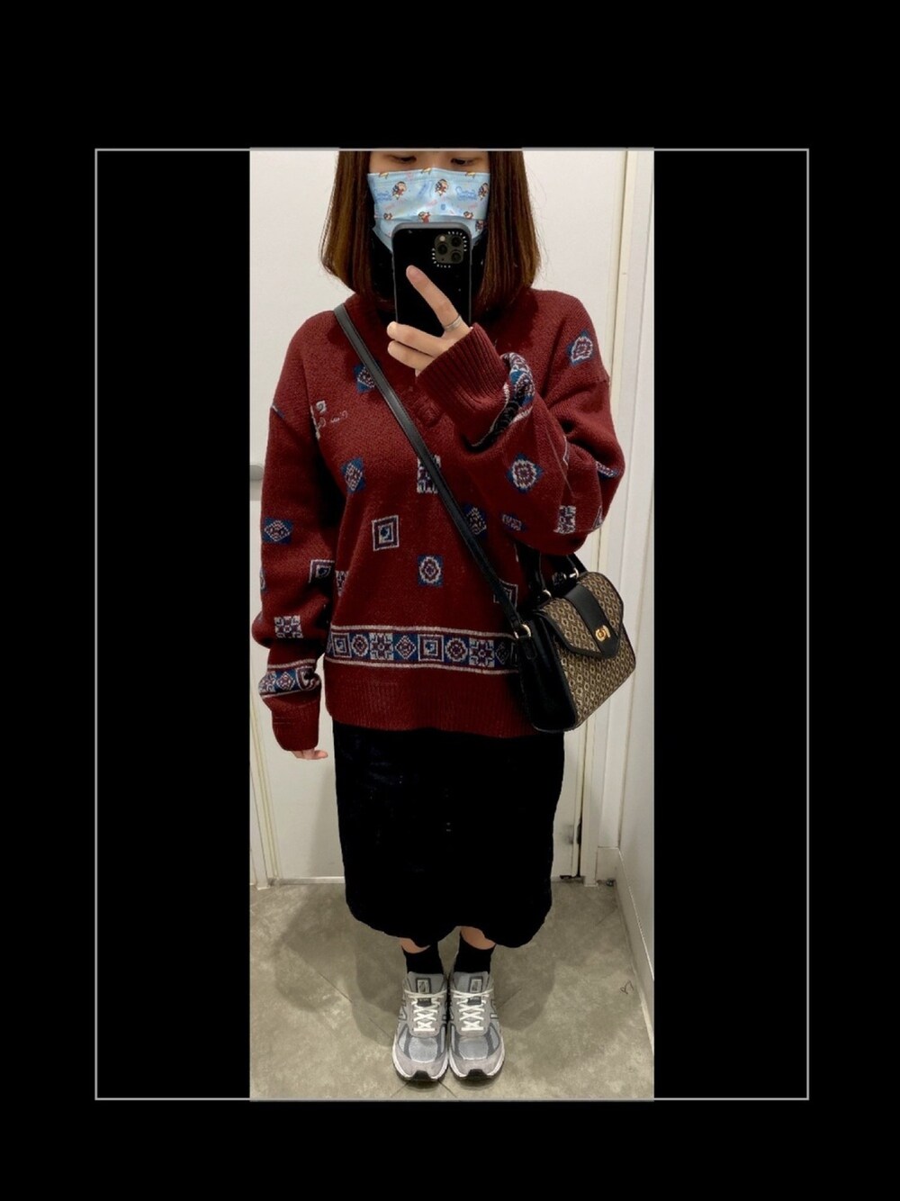 「pierre cardinのアイテム（ニット/セーター、レッド系）」を使った、wongyuenさん（レディース・155cm）の冬コーディネートの1枚目の写真