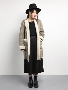「ハット」｜「アイテム（ムートンコート）」を使った、natsumiさん（レディース・160cm）の冬コーディネート