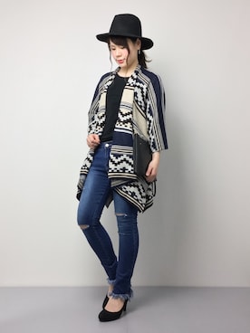 「ハット」｜「アイテム（ポンチョ）」を使った、natsumiさん（レディース・160cm）の冬コーディネート