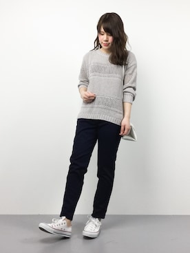 「透かし編みニット」｜natsumiさん（レディース・160cm）の春コーディネート