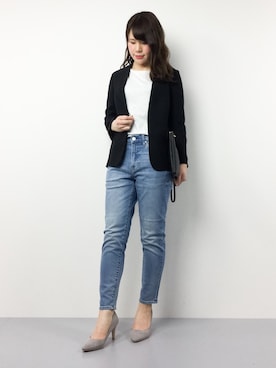 「テーパードデニム」｜「アイテム（ノーカラージャケット）」を使った、natsumiさん（レディース・160cm）の春コーディネート