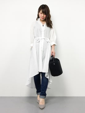 「ロールアップ」｜「アイテム（シャツワンピース）」を使った、natsumiさん（レディース・160cm）の春コーディネート