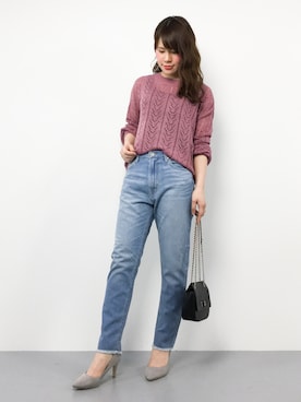 「透かし編みニット」｜natsumiさん（レディース・160cm）の春コーディネート