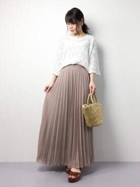 「透かし編みニット」｜natsumiさん（レディース・160cm）の春コーディネート