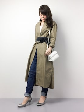 「ロールアップ」｜「アイテム（シャツワンピース）」を使った、natsumiさん（レディース・160cm）の春コーディネート