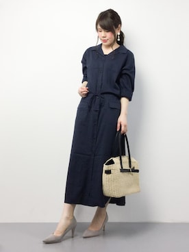 「ペーパーバッグ」｜「アイテム（シャツワンピース）」を使った、natsumiさん（レディース・160cm）の春コーディネート