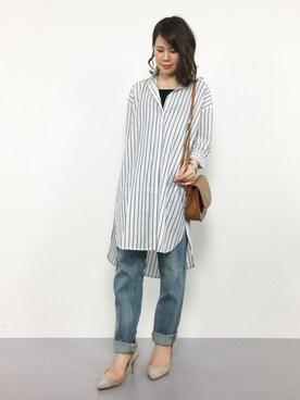 「ロールアップ」｜「アイテム（シャツワンピース）」を使った、natsumiさん（レディース・160cm）の夏コーディネート
