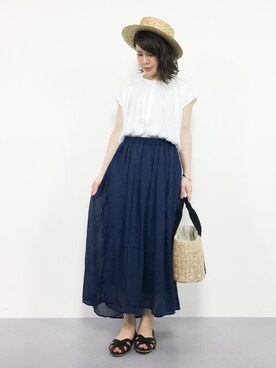 「AZUL ENCANTO（アズールエンカント）のアイテム（シャツ/ブラウス）」を使った、natsumiさん（レディース・160cm）の夏コーディネート
