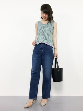 「透かし編みニット」｜natsumiさん（レディース・160cm）の夏コーディネート