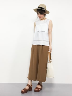 「Jewel Changes（ジュエルチェンジズ）のJC キャンバスパイピング 2WAY バッグ（ショルダーバッグ）」を使った、natsumiさん（レディース・160cm）の夏コーディネート