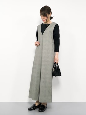 「レトロ」｜「アイテム（つなぎ/オールインワン）」を使った、natsumiさん（レディース・160cm）の秋コーディネート