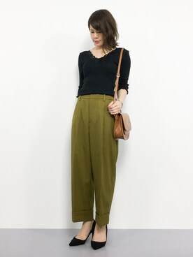 「カーキパンツ」｜natsumiさん（レディース・160cm）の秋コーディネート