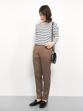 「URBAN RESEARCH DOORS（アーバンリサーチドアーズ）のボーダーボートネックプルオーバー（Tシャツ/カットソー）」を使った、natsumiさん（レディース・160cm）の秋コーディネート