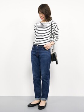 「URBAN RESEARCH DOORS（アーバンリサーチドアーズ）のボーダーボートネックプルオーバー（Tシャツ/カットソー）」を使った、natsumiさん（レディース・160cm）の秋コーディネート