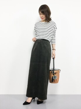 「URBAN RESEARCH DOORS（アーバンリサーチドアーズ）のボーダーボートネックプルオーバー（Tシャツ/カットソー）」を使った、natsumiさん（レディース・160cm）の秋コーディネート