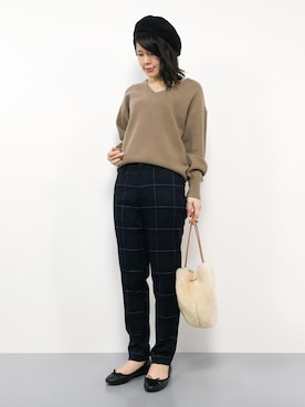 「ムートン」｜「アイテム（ハンチング/ベレー帽）」を使った、natsumiさん（レディース・160cm）の秋コーディネート