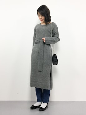 「グレーニット」｜「アイテム（ワンピース/ドレス）」を使った、natsumiさん（レディース・160cm）の冬コーディネート