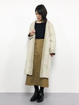 「Green　Parks（グリーンパークス）のアイテム（ノーカラージャケット）」を使った、natsumiさん（レディース・160cm）の冬コーディネート